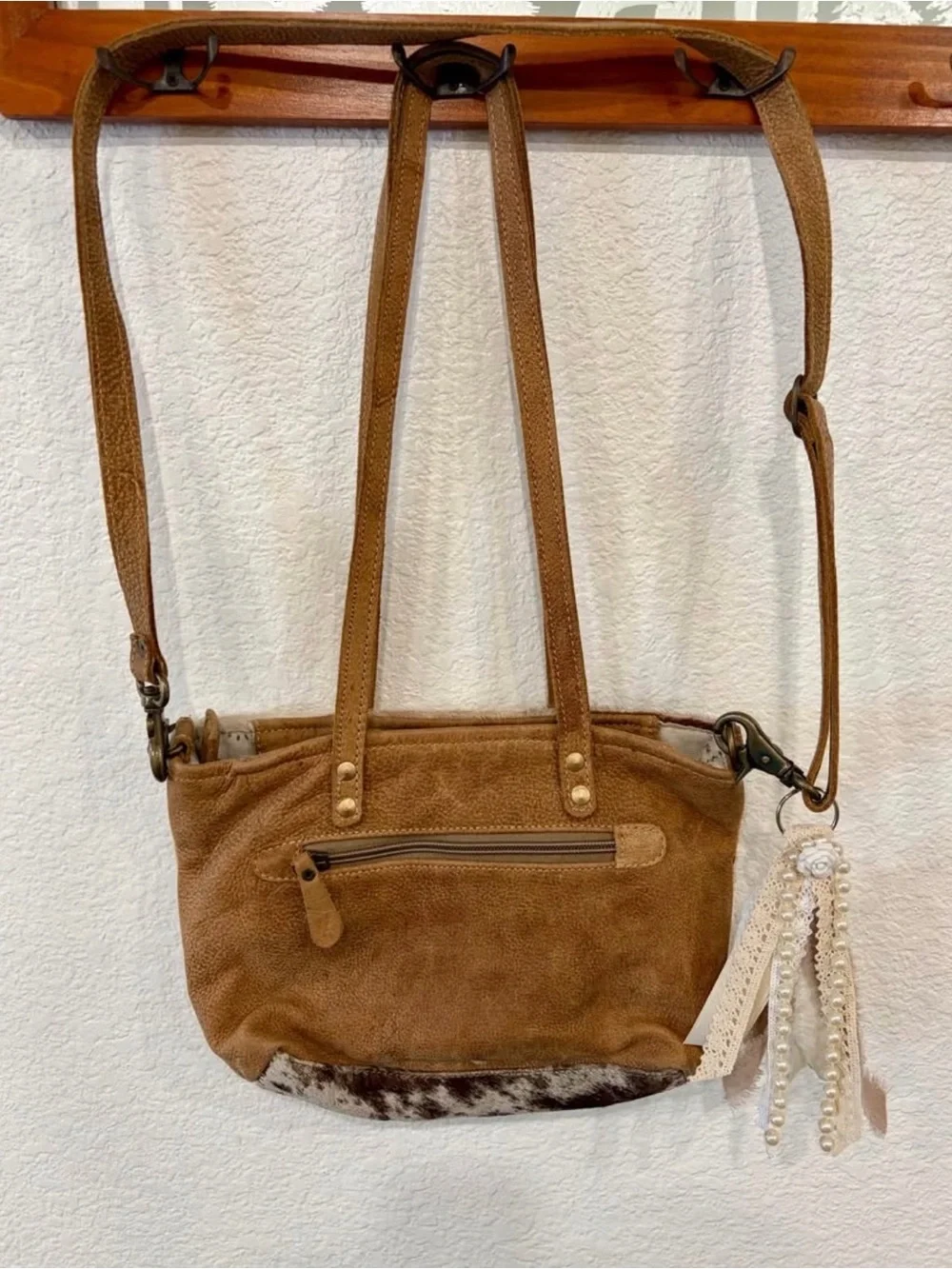 Leather Patchwork Cowhide Crossbody Bag - Women